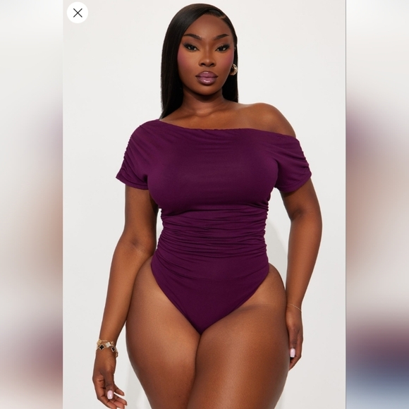 Fashion Nova Tops - Fashion Nova Oksana One Shoulder Bodysuit - Plum Size 1X (14/16) (NWOT)